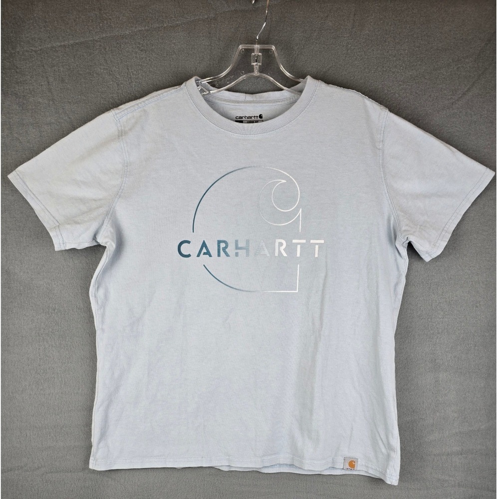 Carhartt Women's Large Light Blue T-Shirt Loose Fit Short Sleeve Casual Workwear